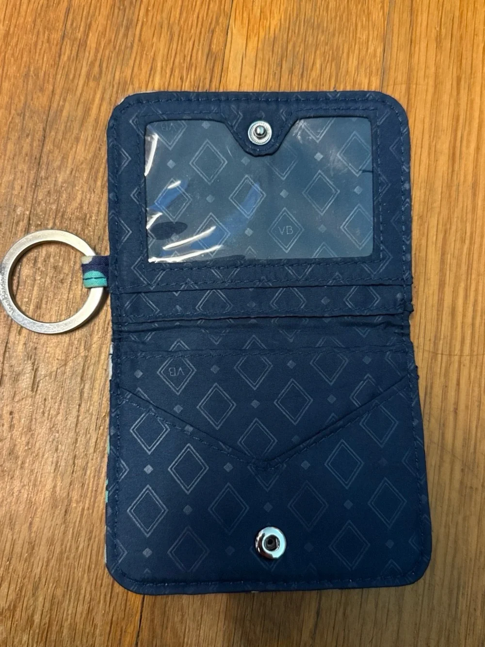 Vera Bradley Navy Teal Floral ID Holder with Keyring